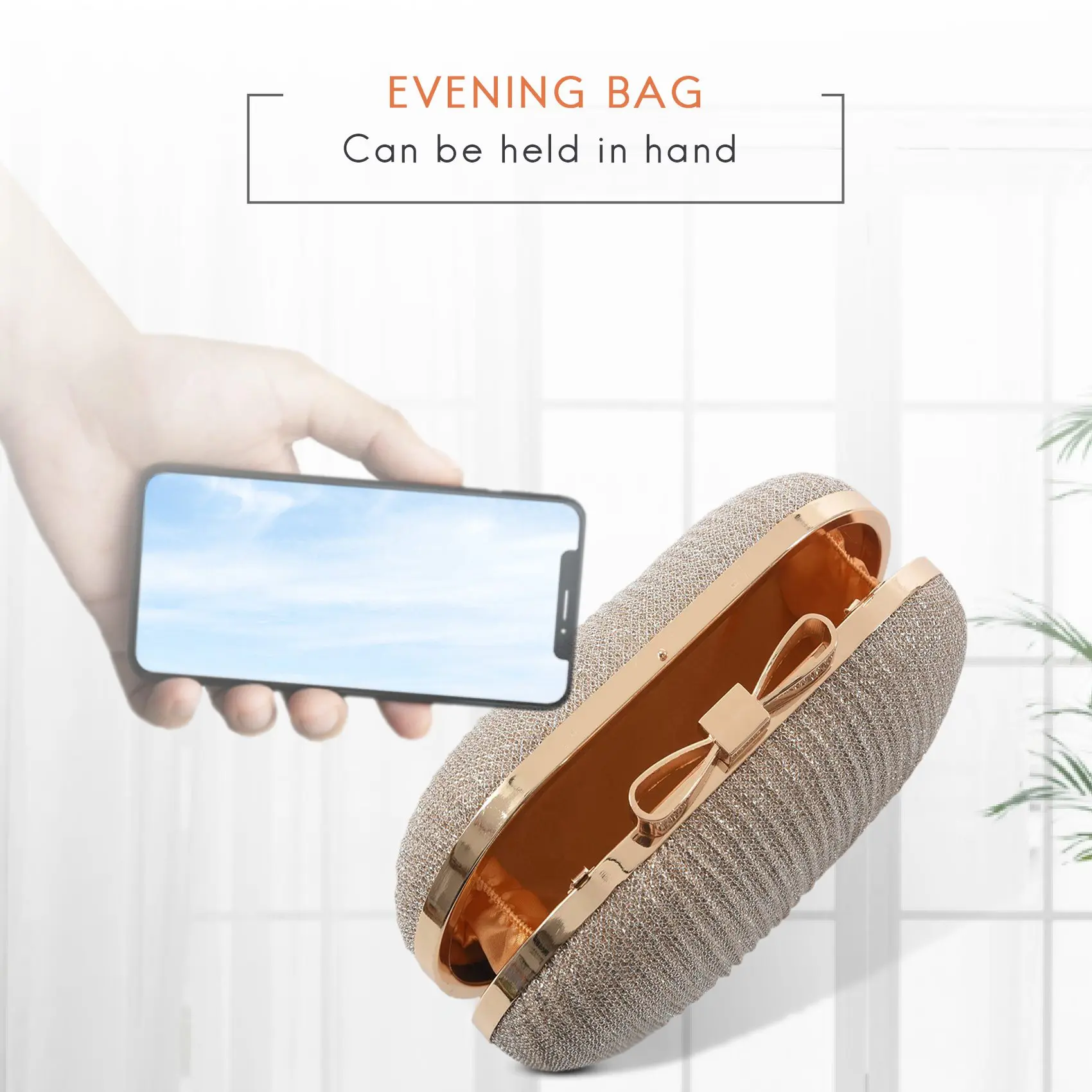 Golden Evening Clutch Bag Women Bags Wedding Shiny Handbags Bridal Metal Bow Clutches Bag Chain Shoulder Bag