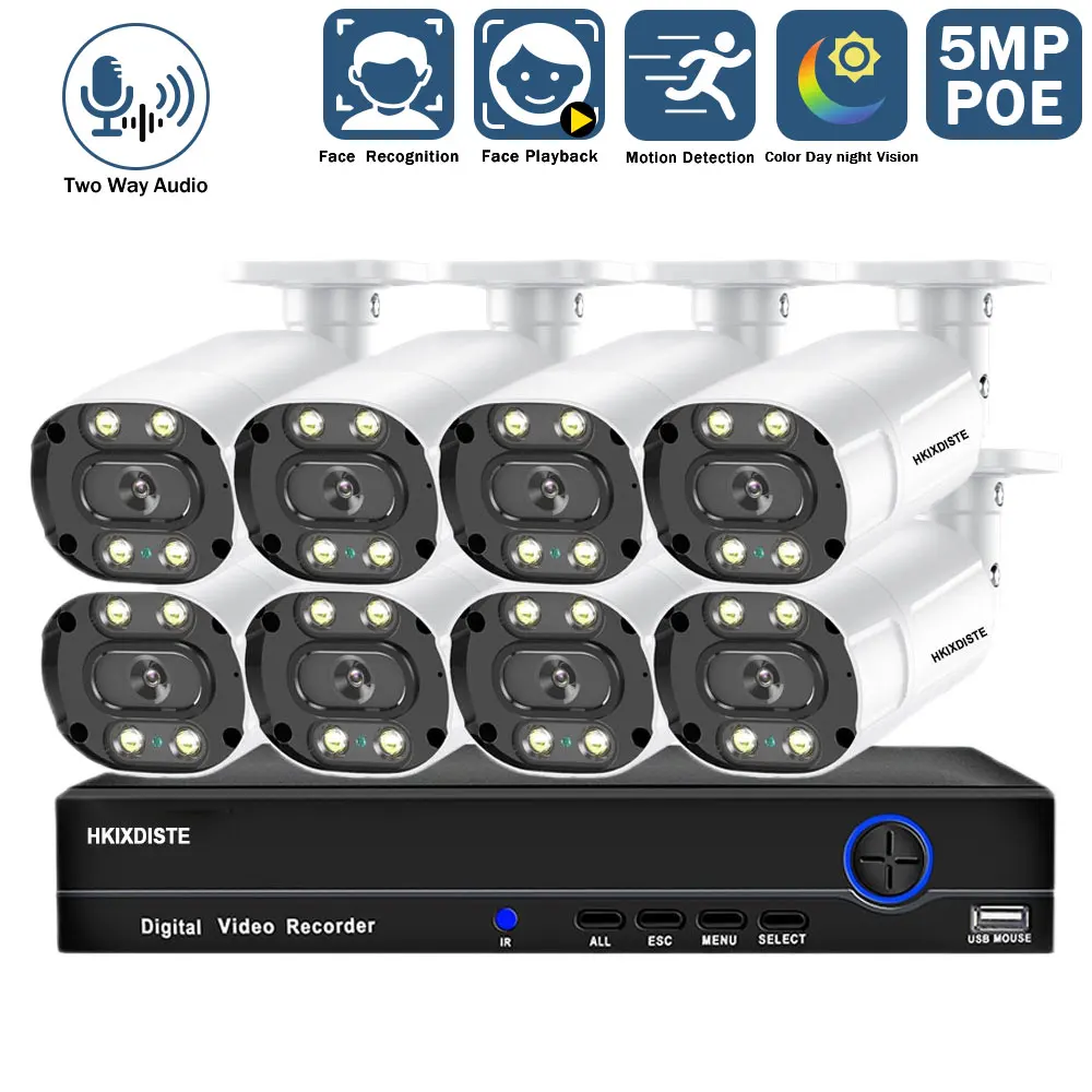 

8CH 5MP CCTV Camera Security System Kit Full Color Night Vision POE IP Camera Video Surveillance System Set 4K POE NVR Kit XMEYE