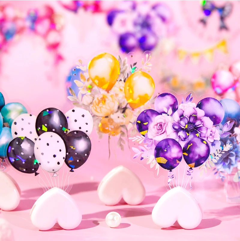 

10 pcs Gift box balloon PET Stickers pack Junk Journal Scrapbooking Art Collage Decor Materials Aesthetics Stationery Sticker