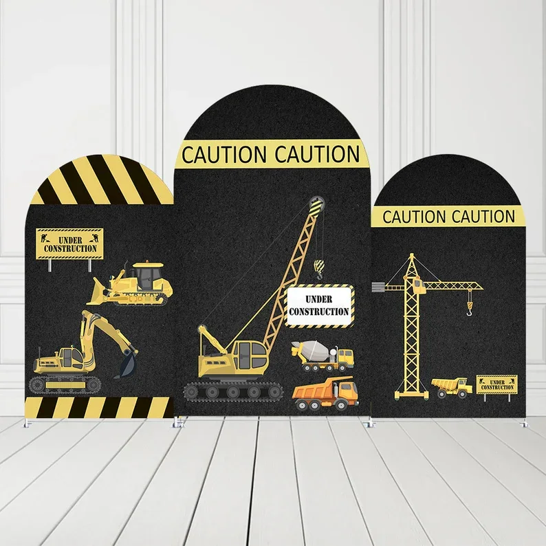 

Mehofond Arch Backdrop Covers Construction Car Boys Birthday Party Caution Arched Spandex Cover Festa Baby Shower Decorations