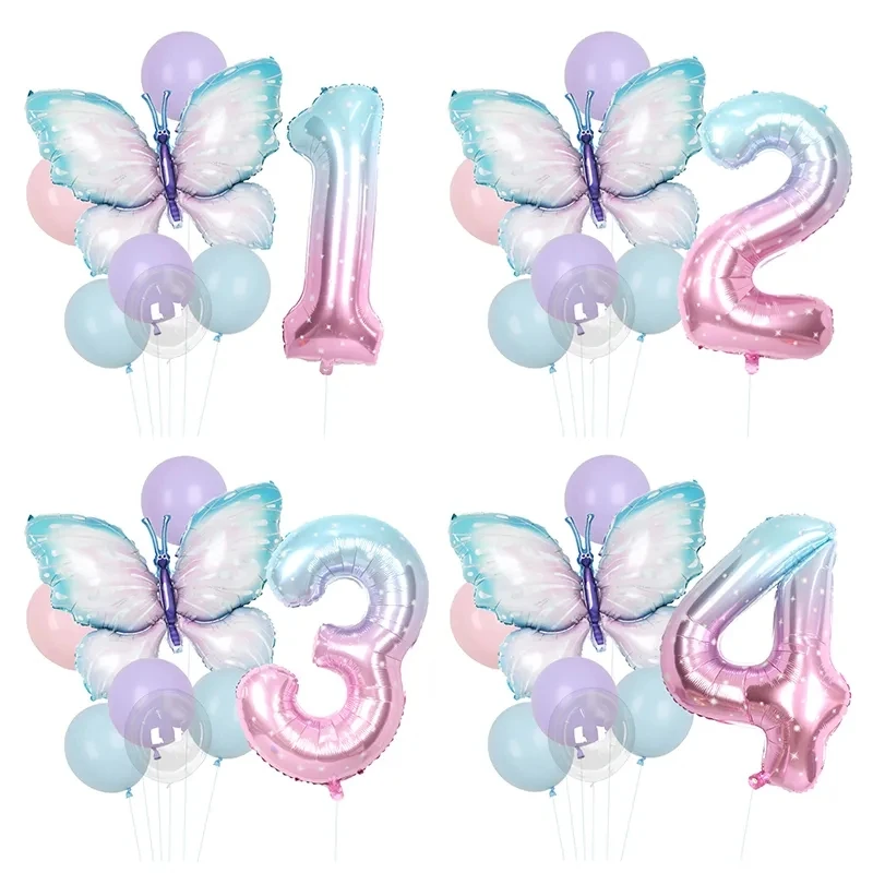 8 Stuks Vlinder Verjaardag Ballon 40Inch Sterrenhemel Gradiënt Nummer Ballon Baby Douche Helium Ballon Verjaardagsfeestje Decor Globo