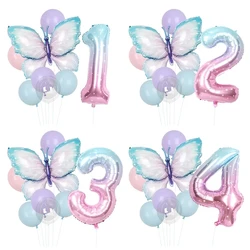 8Pcs Butterfly Birthday Balloon 40Inch Starry Sky Gradient Number Balloon Baby Shower Helium Balloon Birthday Party Decor Globo