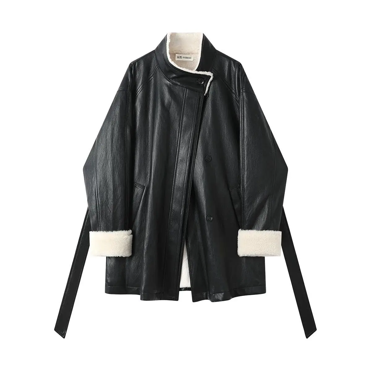 2026 Autumn/Winter New Women's Cotton Jacket Windproof Stand Up Collar Fake Leather Jacket