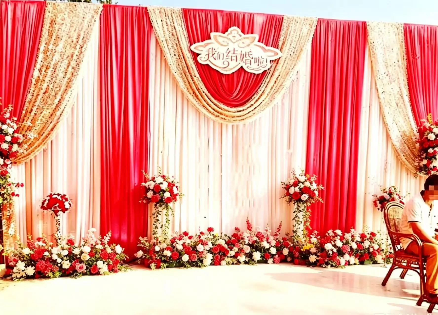 

3X6M/10x20FT Red Swag Drape With Silver Sequins Wedding Backdrop Ice Silk Party Curtain White Drapery Stage Background Panels