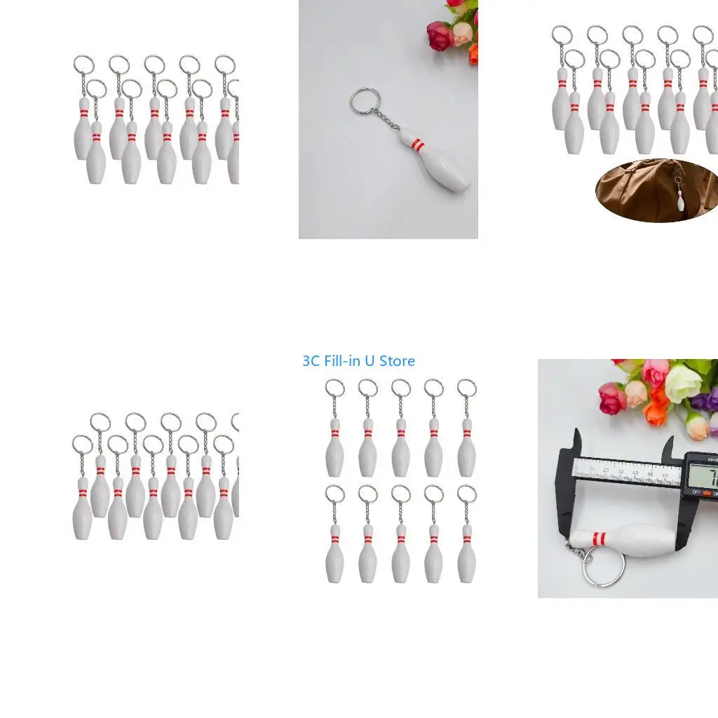 G8TA 12Pcs Bowling Pendant Keyring Bowling Pin Holder Keychain Decoration Accessories for Bag Charm Keychain Pendant