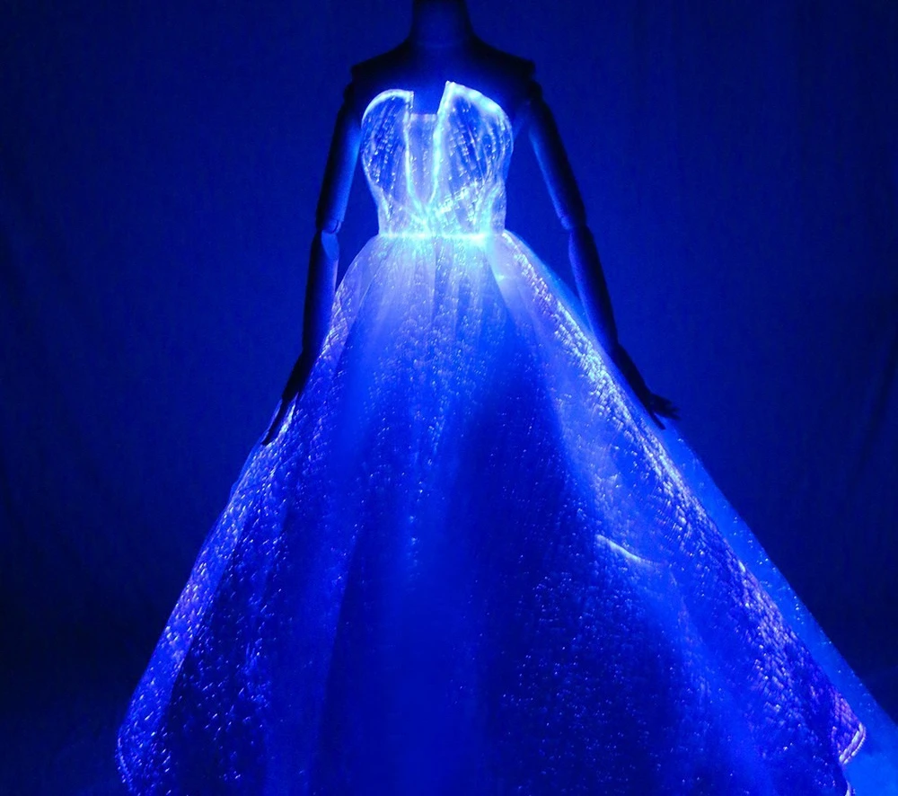 Luminous evening dress, early spring design fashion fiber optic luminous dinner dress