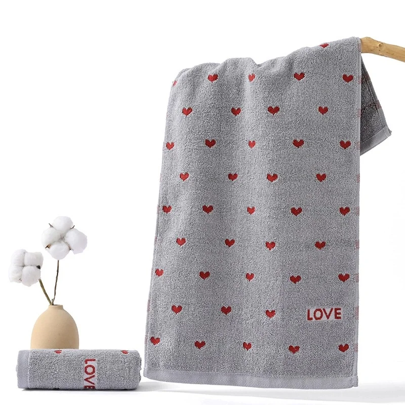 Soft Absorbent Quick-Dry Cotton Face Towel with Heart Pattern - Household Bathroom Towel for Washing, Reusable Fingertip Towels