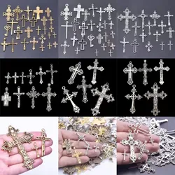 5/10/15/20/25pcs/Lot Mixed Christian Cross Charm For Jewelry Making Antique Silver Gold Color Alloy Crosses Pendant Accessories