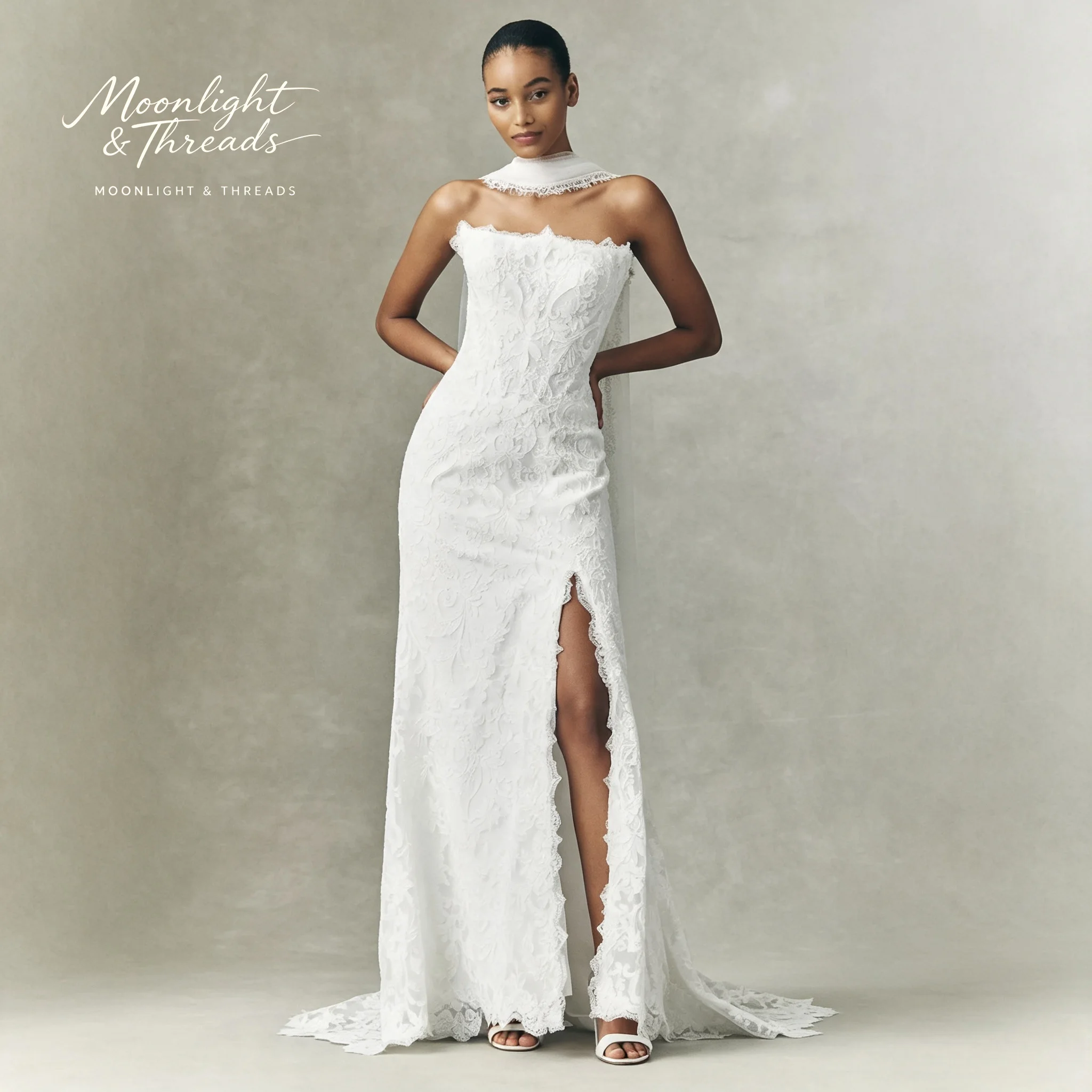 Customized Sheer Lace Strapless Mermaid Wedding Dress High Slit Bridal Gown Luxury Wedding Dress for Brides Trendy Design