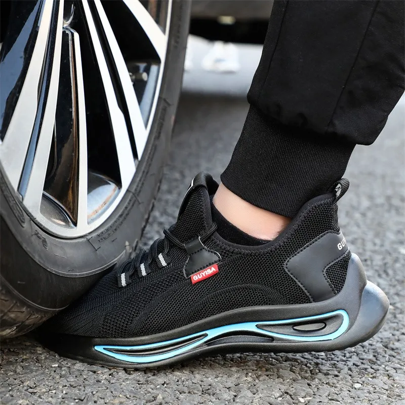 2023 nuove scarpe antinfortunistiche quattro stagioni scarpe da ginnastica traspiranti Anti Anti-sfondamento in tessuto volante ultraleggero da uomo