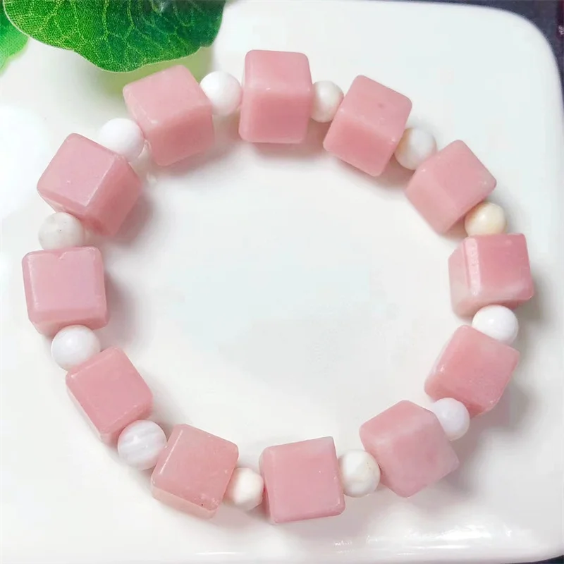 Natural Pink Opal Cube Bracelet Crystal Healing Crystal Stone Fashion Gemstone Women Jewelry Gift 1pcs