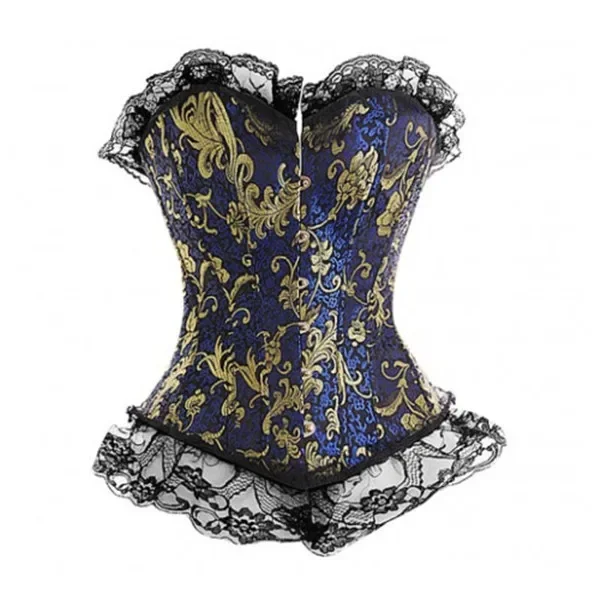 Vintage Brocade Overbust Corset Dress Halloween Burlesque Bustier Skirt Costume