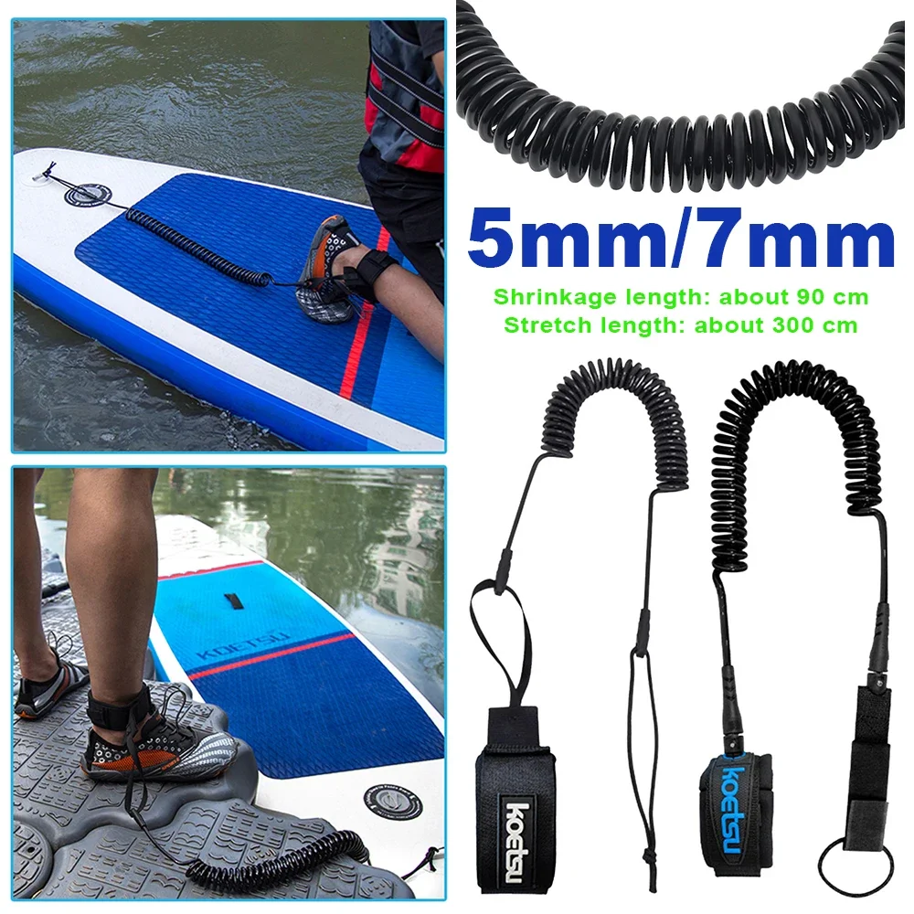 KOETSU 7mm TPU Foot Rope Paddling Board SUP Belt Pulp Board Elastic Rope Life-saving Durable Paddle Rope Telescopic Foot Rope