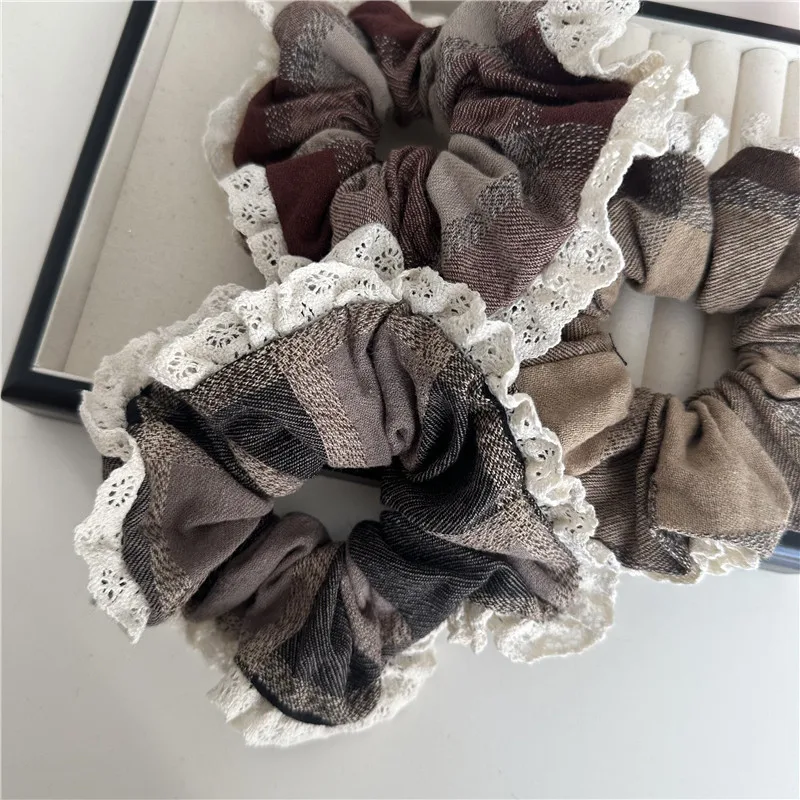 Gentle Vintage Lace Wave Lace Hairpin Coffee Ball Head Tie Hair Large Intestine Ring Sen Series Headrope Hairrope Accessories