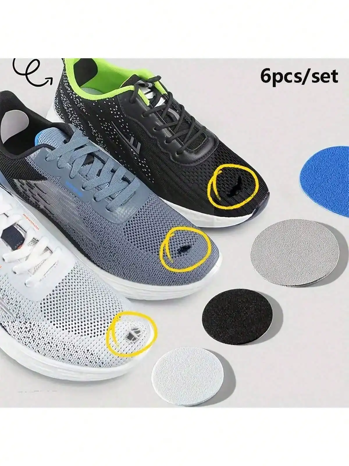 6pcs-Adhesive Athletic Shoe Repair Patches, Mesh Fabric Patch Kit For Sneaker Face & Lining Repair