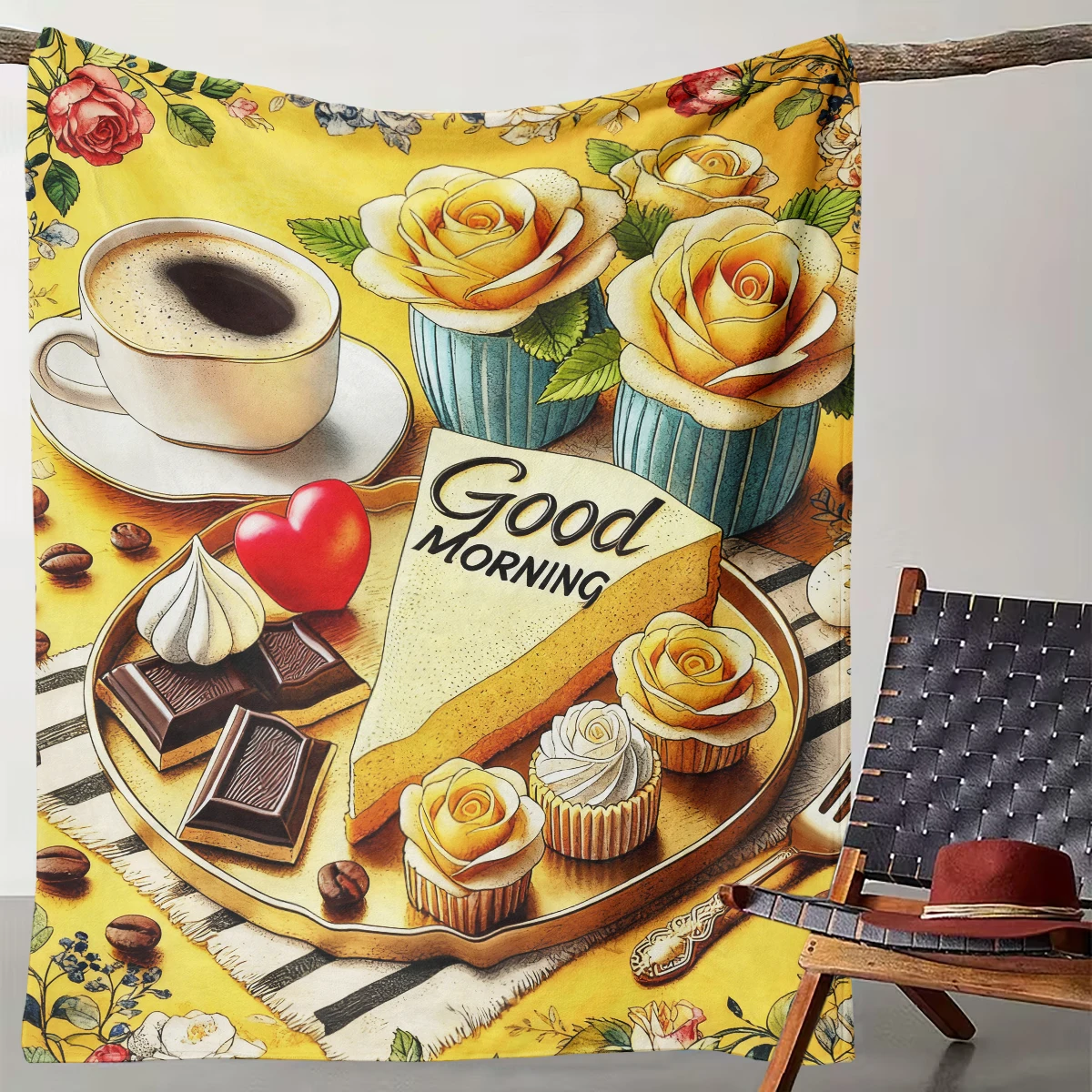 

1 piece of good morning healing coffee cake blanket pastoral flower warm blanket breakfast style soft and cute home sofa