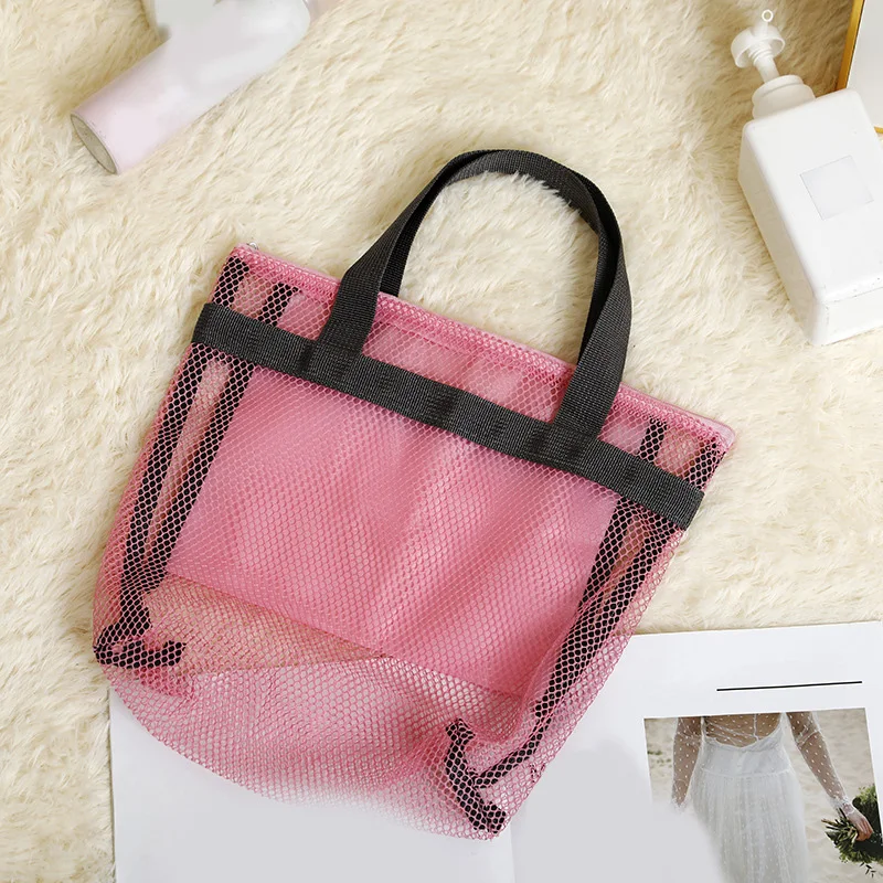 

1pc high Performance Beach Tote Bag Mesh Toiletry Travel Cosmetic Simple Outdoor Zippered Organizer - Storage Net