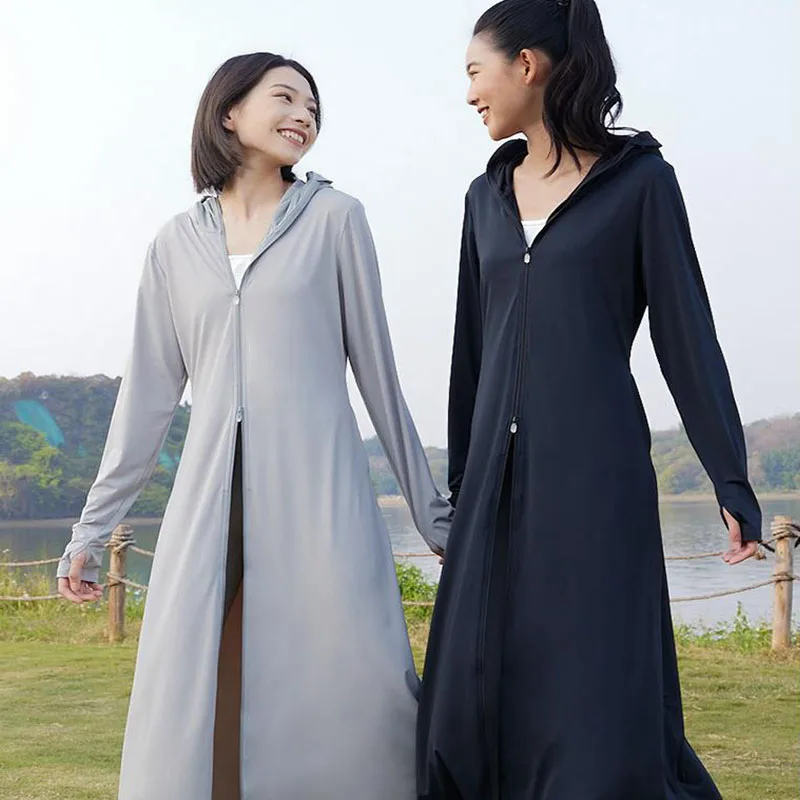 

Women's Summer Thin Sunblock Ice Silk Breathable UV Protection Hooded Loose Coat Outdoor Sun-protective Clothing Skin Clothing