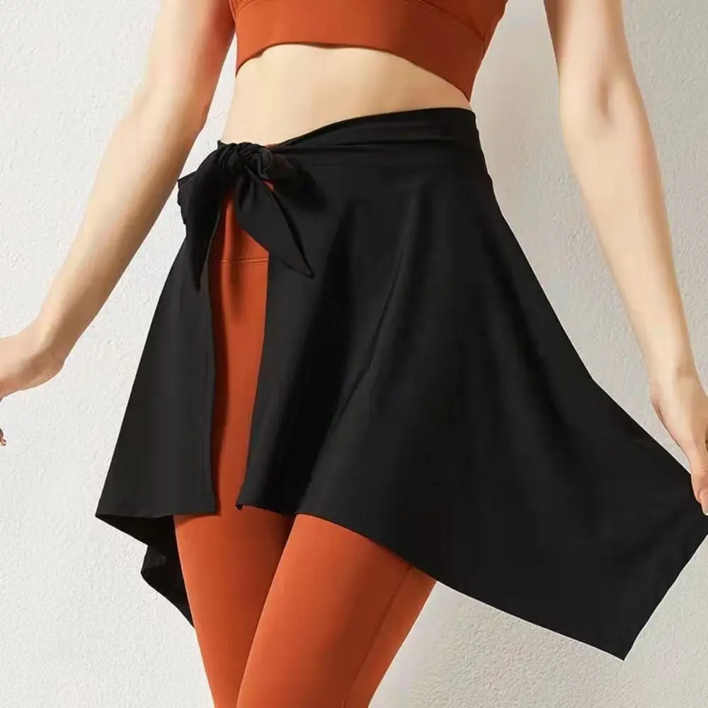 Hip-Hiding Yoga Cover Buttock Skirt Solid Color Irregular Sports Anti-empty Skirt Bowknot Short Women Half Body Skirt
