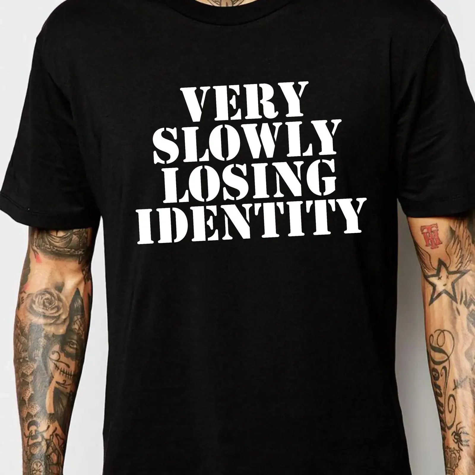 Very Slowly Losing Identity T Shirt Funny Sarcastic Slogan Introvert Humour S 4XL Top vintage Washed Unisex Comfortable