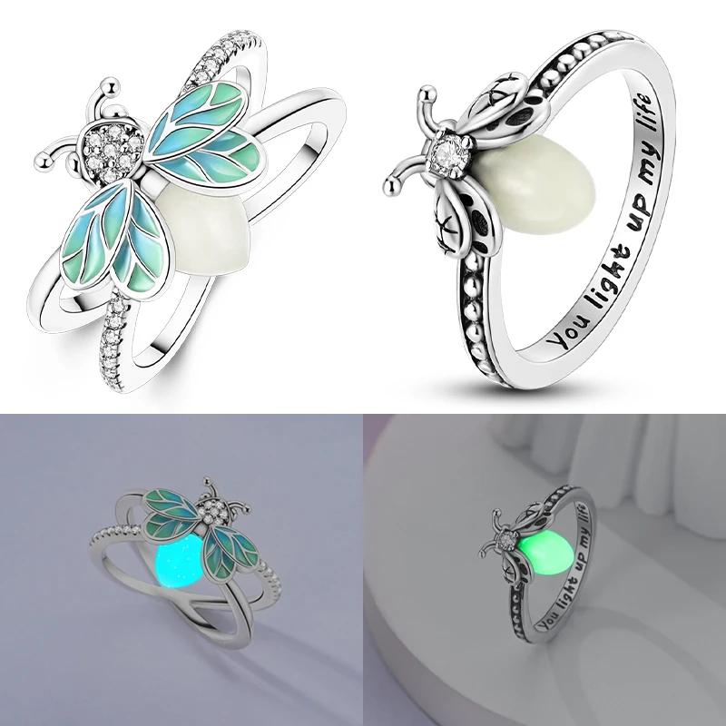 

Rings 925 Sterling Silver Luminous Firefly Zircon Rings For Women Anniversary Engagement Romantic Valentine Girls Jewelry Gifts