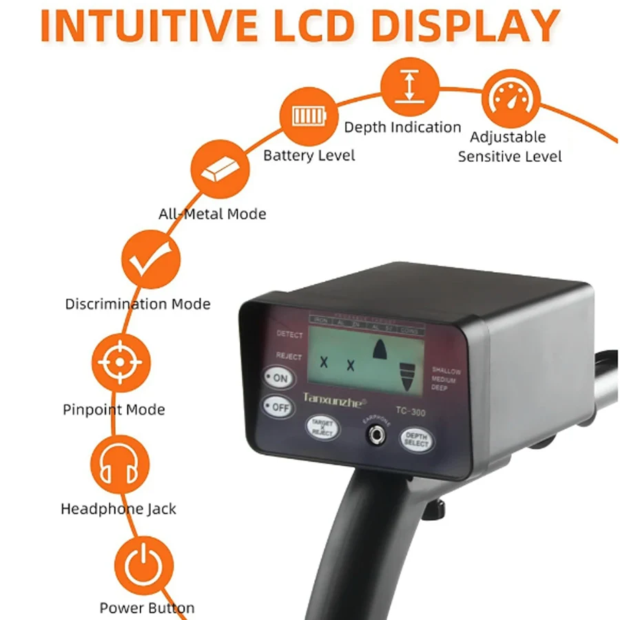 TC-300 podziemny wykrywacz metali przenośny poszukiwacz skarbów obwód zewnętrzny metal wysoka czułość IP68 wodoodporny wykrywacz złota