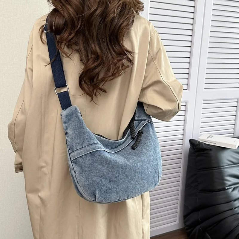 

Сумка на плечо большой вместимости, женские джинсовые сумки, регулируемая сумка через плечо с ремешком, модные повседневные сумки-шопперы 2025