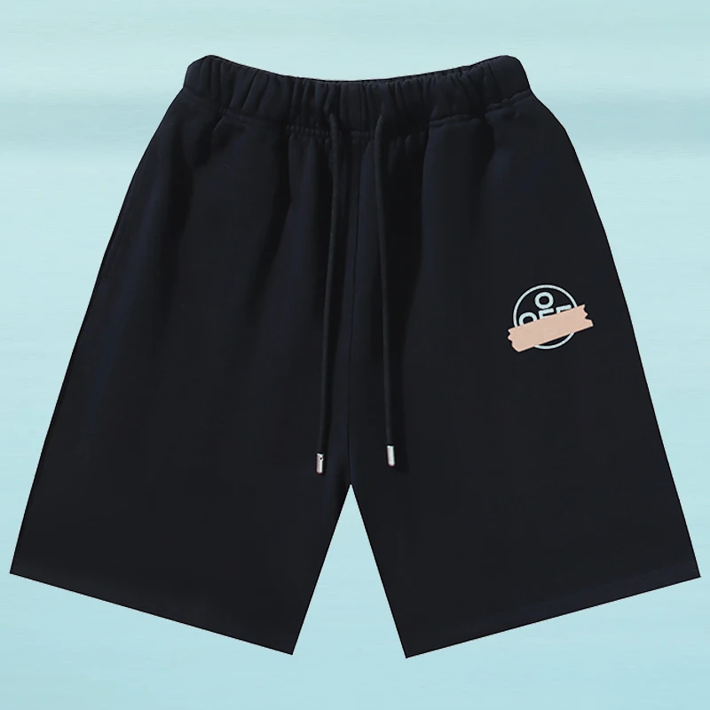 Тяжелые модные брендовые шорты с бронзовой резиновой полосой OW, свободные мужские и женские спортивные штаны, БЕЛЫЕ повседневные шорты из чистого хлопка