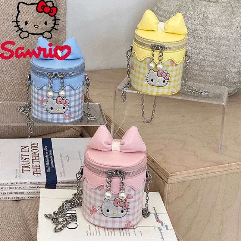 

Hello Kitty's New Women's Bucket Bag Fashionable and High-quality Round Storage Bag Cartoon Versatile Chain Crossbody Small Bag