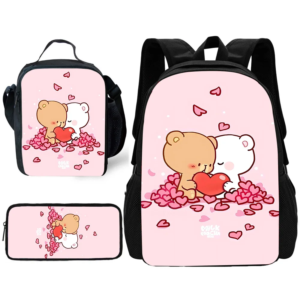 Mochila escolar de oso de dibujos animados para niños y niñas, morral escolar con bolsas de almuerzo, bolsas de lápices, el mejor regalo