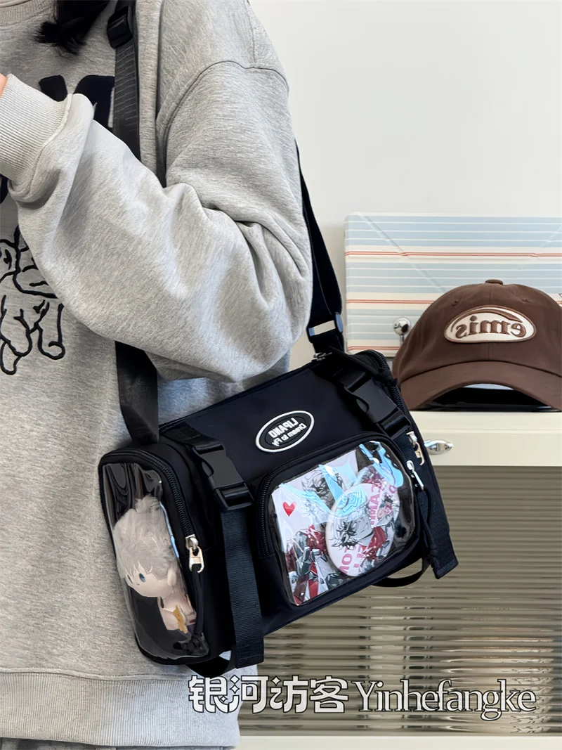 Mini cute Canvas Itabag Korean-Style Casual Crossbody Bags Ita Bag With Transparent Pocket，Stylish Small  Shoulder Bag For Women
