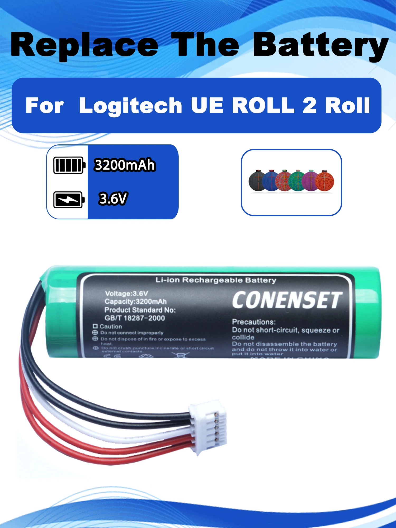 3.6V 3200mAh Replacement Battery For Logitech UE ROLL 2 Roll Ears Boom Bluetooth Speaker Parts Accessories WS600 WS600BL WS600VI
