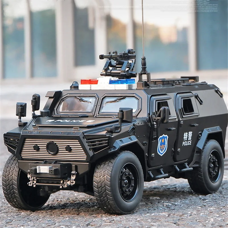 

1:18 Military Explosion Proof Car Model Alloy Diecast Armored Car Metal Tank Vehicles Model Simulation Sound Light Kids Toy Gift