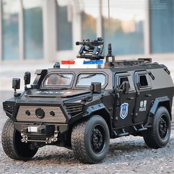 1:18 Military Explosion Proof Car Model Alloy Diecast Armored Car Metal Tank Vehicles Model Simulation Sound Light Kids Toy Gift