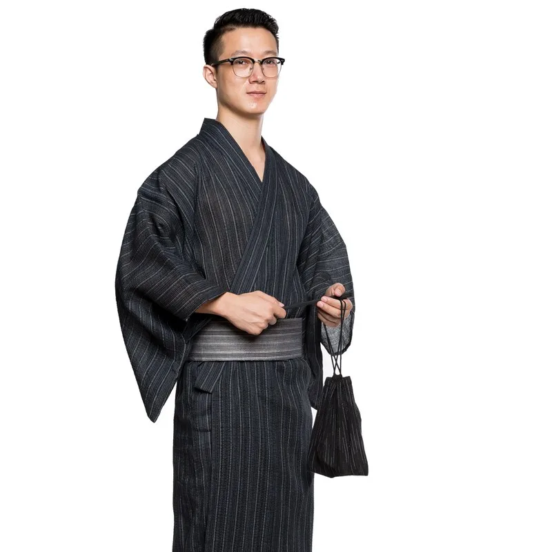 Tradycyjna japonia Kimono Yukata mężczyzna 95% bawełna szlafrok męski salon szaty z paskiem Plus rozmiar letnia piżama zestaw A52801