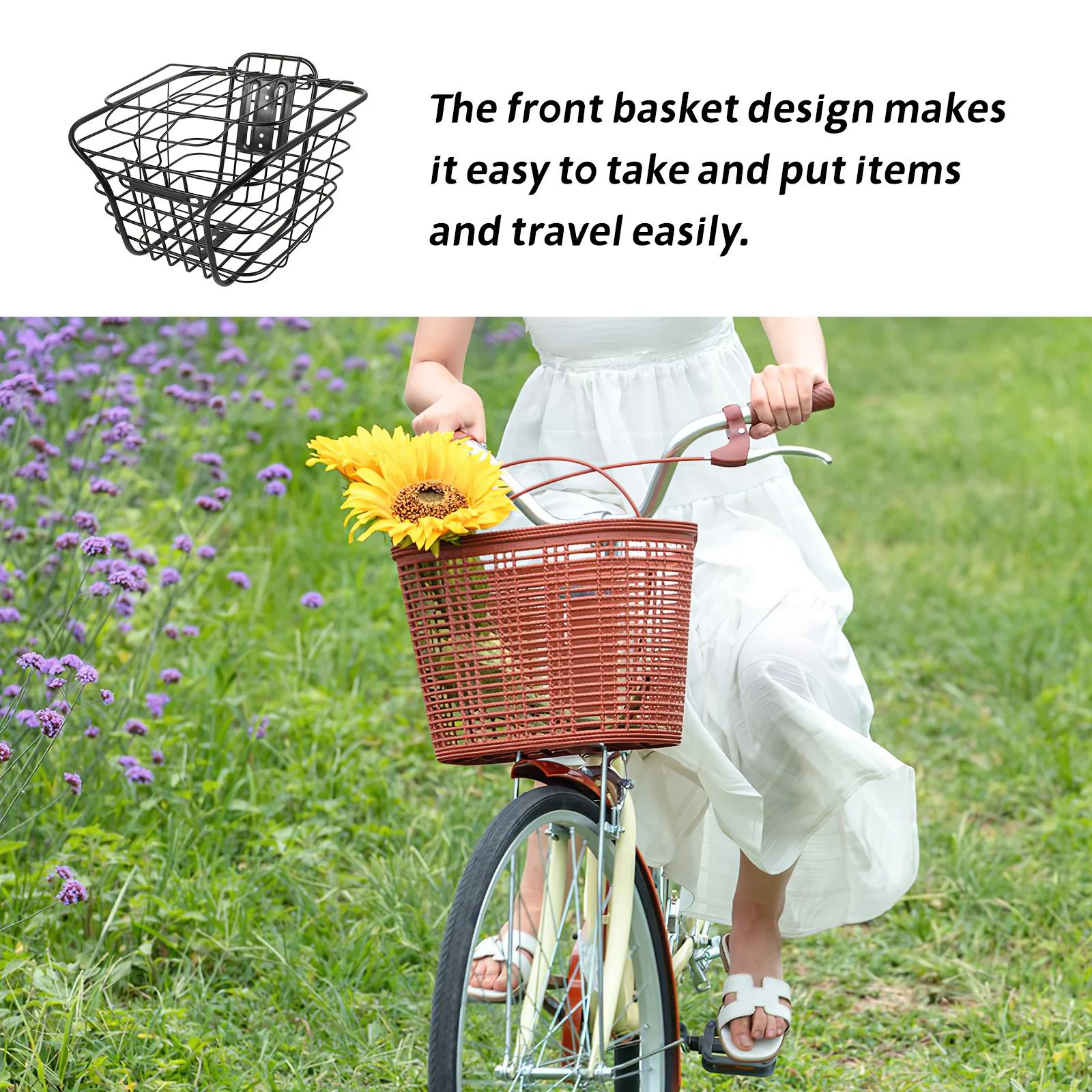 

Reinforced Iron Bike Front Storage Basket Enlarged Capacity for Electric Bicycle Front Rack Bike Basket with Lid