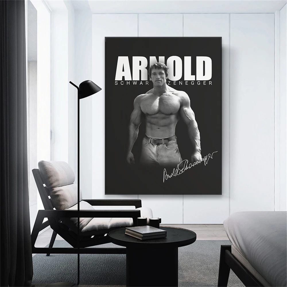 Black and White Wall Art Print Arnold Schwarzenegger Sport Poster Motivational Bodybuilding Fitness Wall Art Canvas Painting