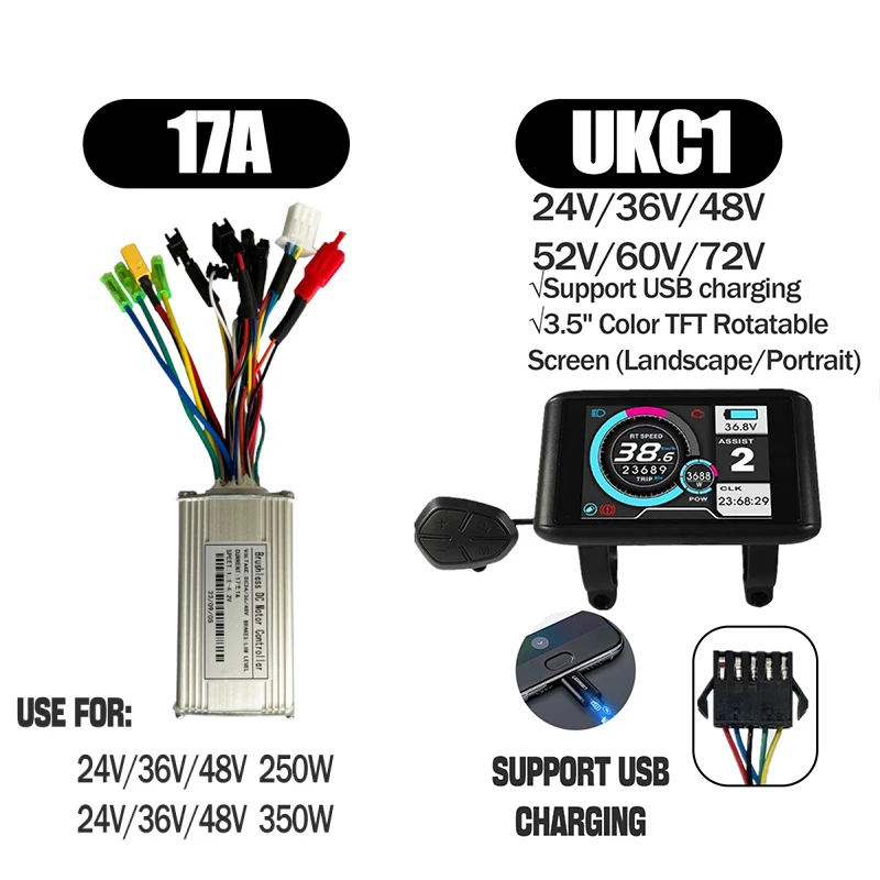 17A Sensorless Ebike Controller for Electric Bike 250W 350W Sine Wave Controller with Display S966 NFC Display V889 Uart2 image 3