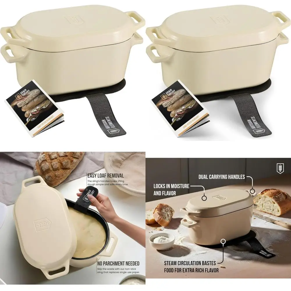 

Чугунная эмалированная кастрюля с крышкой, двумя ручками, 3,4 л, для приготовления хлеба на закваске, можно мыть в посудомоечной машине, цвет слоновая кость