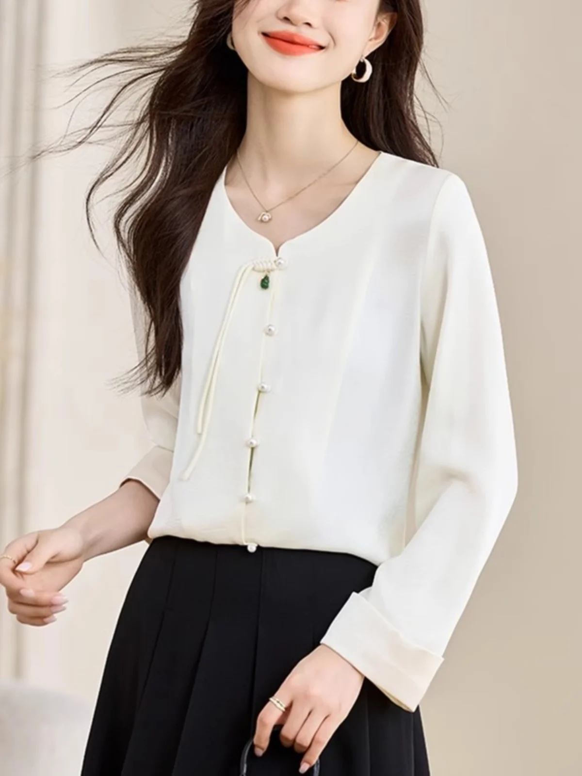 

New Chinese Style Long Sleeve Chiffon Shirt Women's Spring 2026 Autumn Winter Slimming Versatile Small Shirt Ladies Top