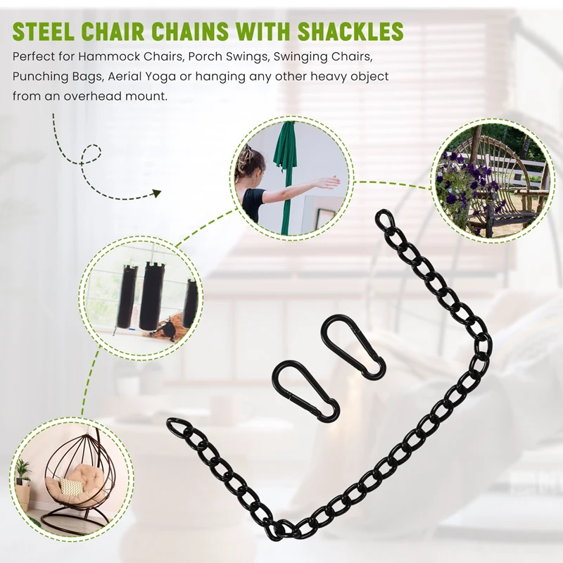 Steel Hanging Chair Chain With 2 Carabiners, Heavy Duty Porch Swing Hammock Chain Kit,For Hammock Swings(66Cm)