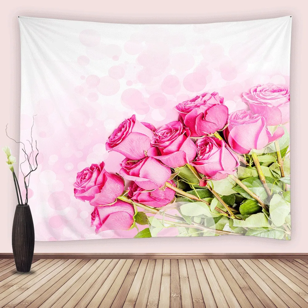 Red Rose Raindrop Tapestry Floral Flowers Wooden Board Tapestries Valentine's Day Wall Hanging Blanket Bedroom Living Room Dorm