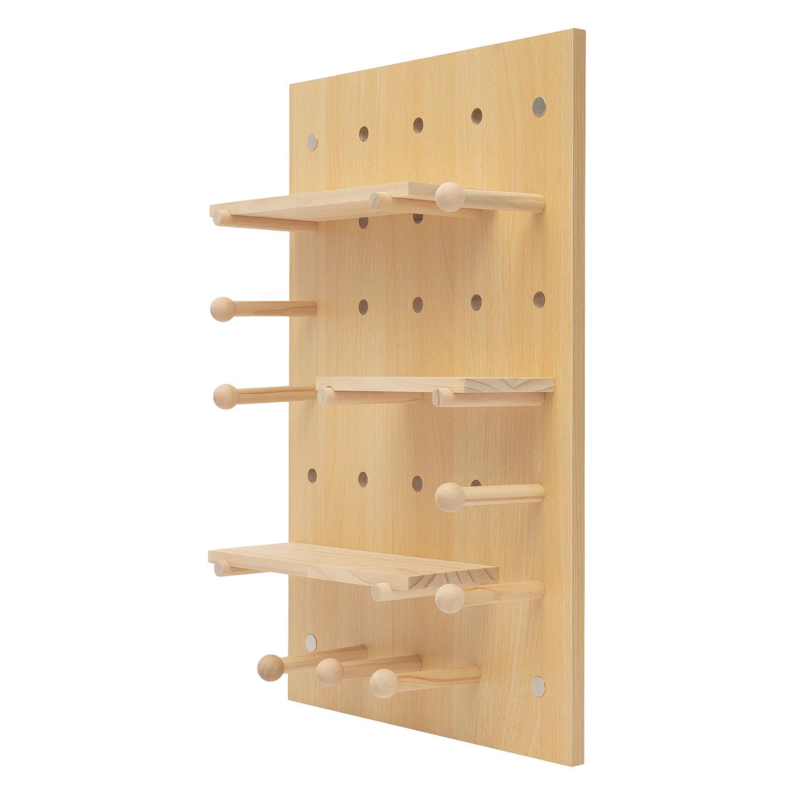 Wooden Pegboard Combination Wall Organizer Kit, Modular Display Pegboard with Shelves & Hooks, DIY Hanging Peg Board