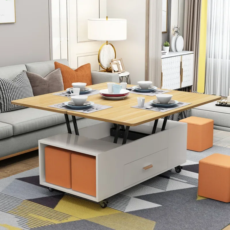 Elevated coffee table, dining table, dual purpose, multifunctional living room, simple Nordic mobile dining table, household