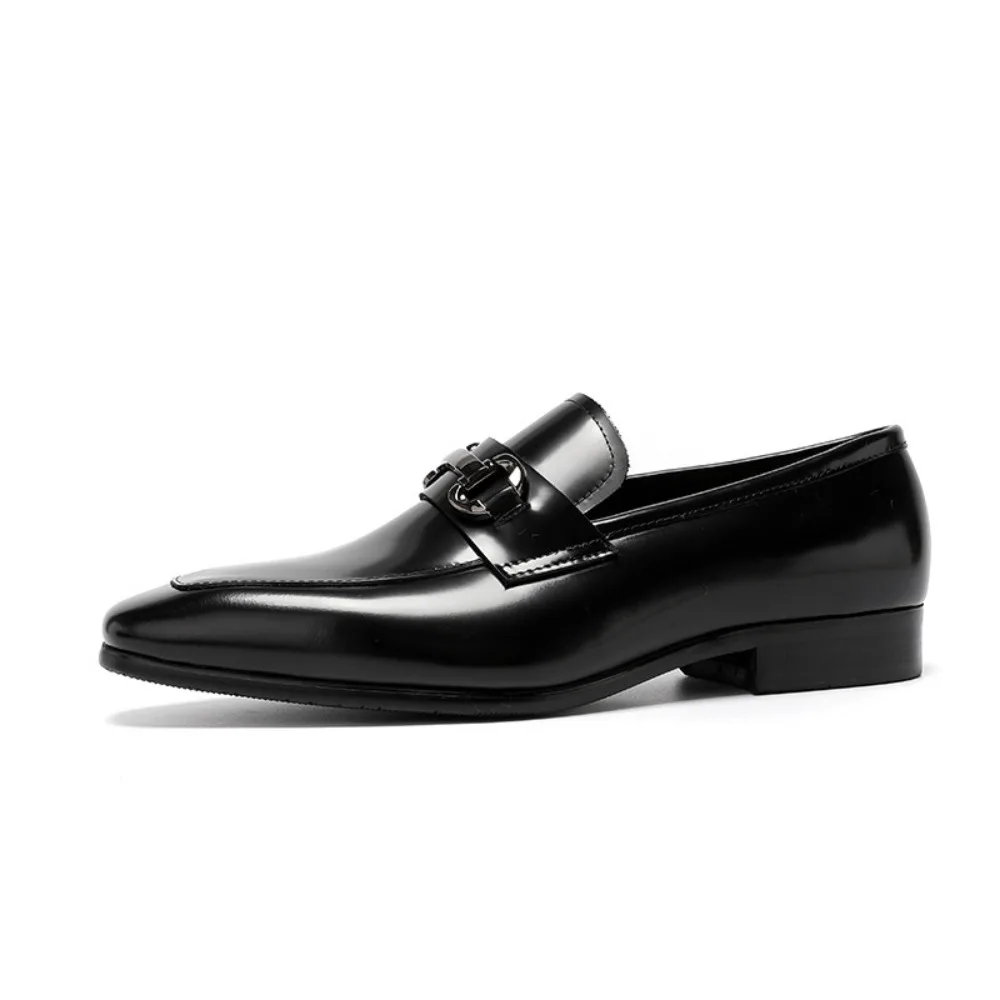 Genuine Leather Mens Loafers British Style Bright Surface Square Toe Business Casual Leather Shoes for Summer