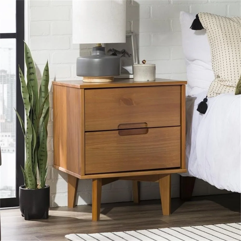 

End Tables, Mid Century Modern Grooved Handle Wood Nightstand Side Table Bedroom Storage Drawer and Shelf Bedside End Table