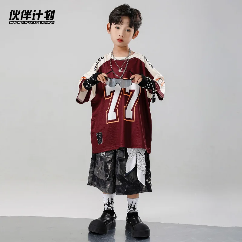 Child Boy Streetwear Hip Hop Sport Short Sleeve T-shirt Shorts Sets Kids Girl T Shirt Skirt Tracksuits Stage Performance Costume