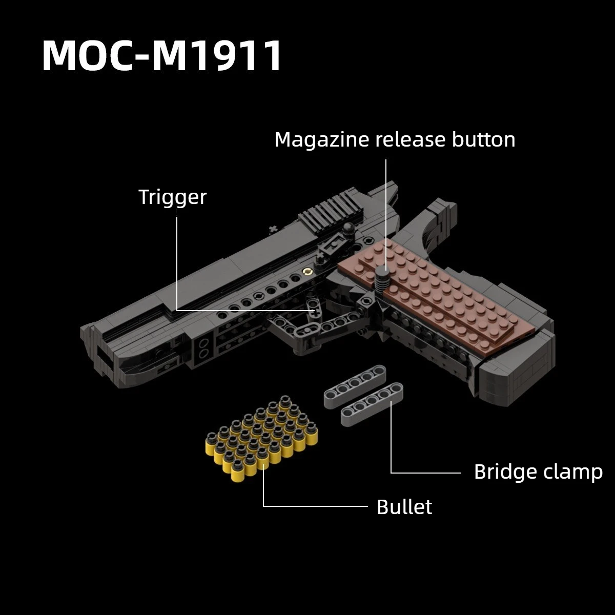 M1911 Semi-Automatic Block Gun Toy MOC Model Assembly Delta Shooting Boy Adult Building Block Gift