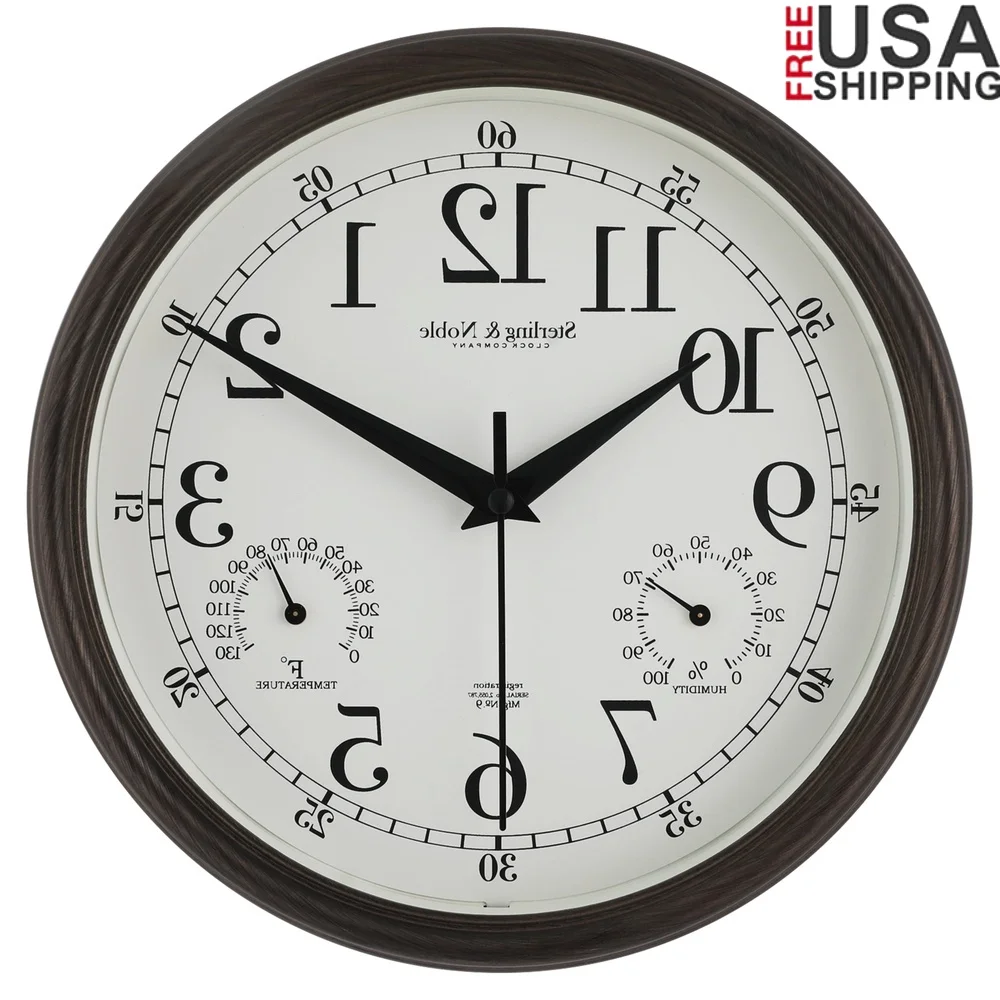 

8.75 Inch Antique Bronze Indoor Outdoor Wall Clock with Thermometer Hygrometer Lightweight Durable Quartz Movement Analog Clock