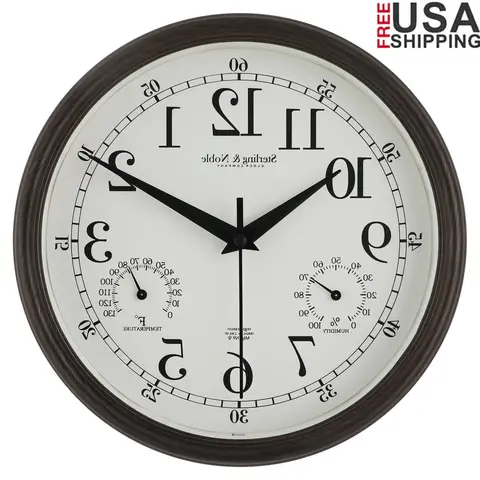 8.75 Inch Antique Bronze Indoor Outdoor Wall Clock with Thermometer Hygrometer Lightweight Durable Quartz Movement Analog Clock